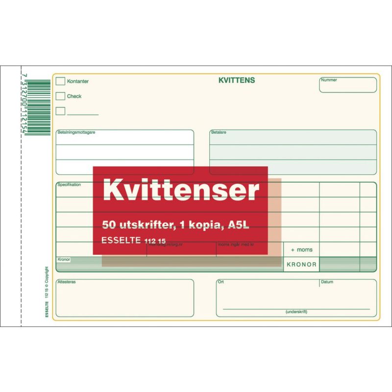 Allt För Kontor Esselte Blankett kvittens A5L 2x50 blad kopia