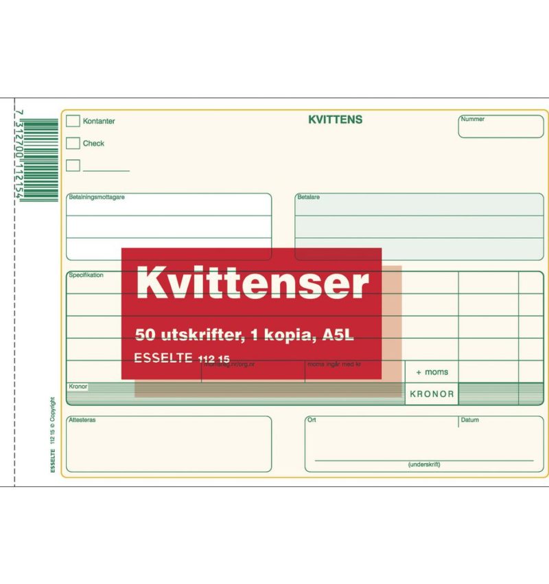 Allt För Kontor Esselte Blankett kvittens A5L 2x50 blad kopia